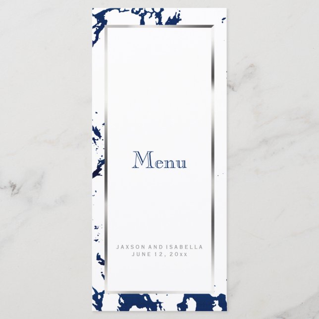 Marinho Azul Marble, Prata e Branco - Menu Persona (Frente)