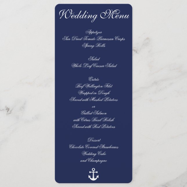 Marinho Azul Menu Casamento Náutico Convites Perso (Frente)