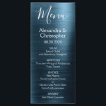 Marinho Azul, Moderno e Elegante Menu Casamento<br><div class="desc">Marinho Blue Modern Faux Metallic Stainless Steel Wedding Menu. Este Marinho de casamento azul-Script moderno pode ser personalizado para incluir os nomes do noivo e do noivo, a data do casamento e as opções do menu janto do casamento. Este Menu faz parte de uma coleção de casamento correspondente e itens...</div>