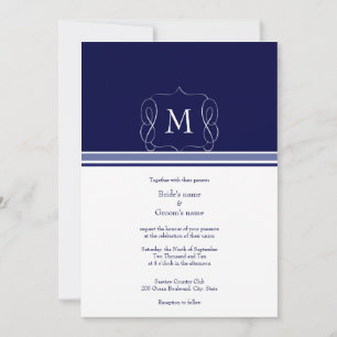 Marinho Azul Monograma Convites de Casamento