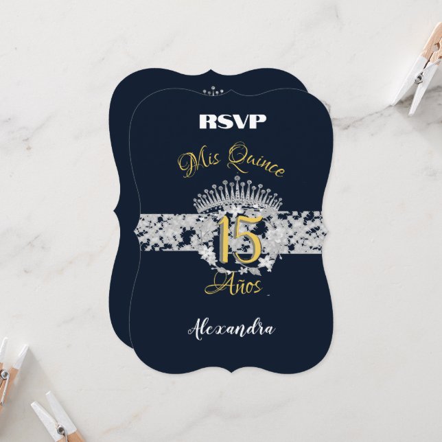 Marinho Azul Prata Rosas Borboletas Quinceanera (Frente/Verso In Situ)