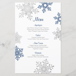 Marinho Azul Prata Snowflake Menu Casamento no inv