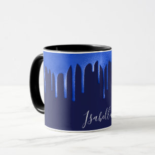 Marinho azul real brilha nome script caneca