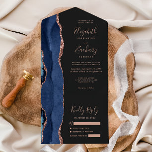 Marinho Azul, Rosa Dourado Agate Casamento Escuro