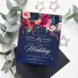 Marinho azul-rosa rosas convite para casamento mod