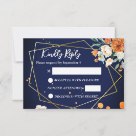 Marinho azul rosas brancas laranja casamento RSVP