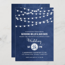 Marinho Azul String Luzes de Casamento Convite