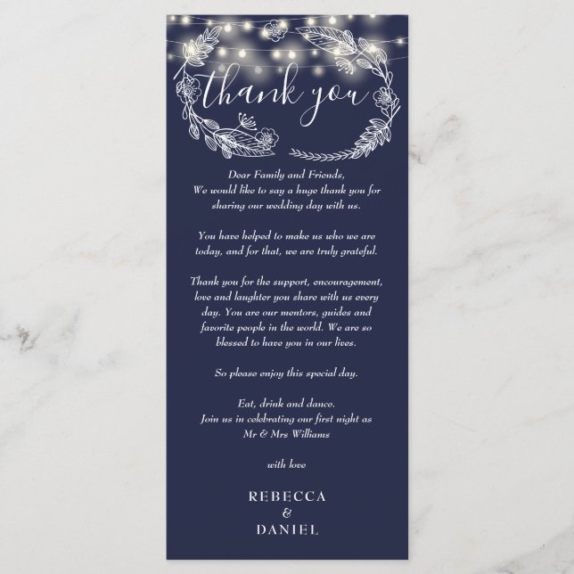 Marinho Azul String Luzes Obrigado Colocar Cartão (Frente)