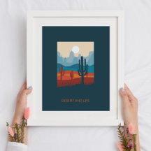 Marinho Azul Terracotta Deserto E Cactus Poster