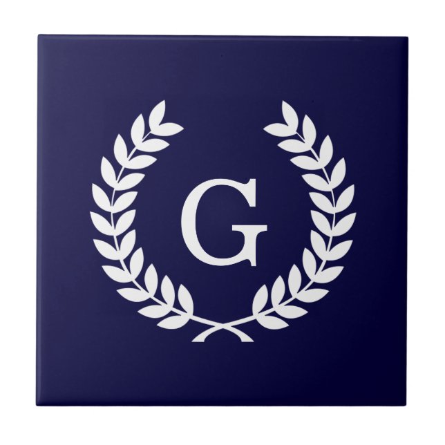 Marinho Azul Wheat Laurel Wreath Monograma Inicial (Frente)