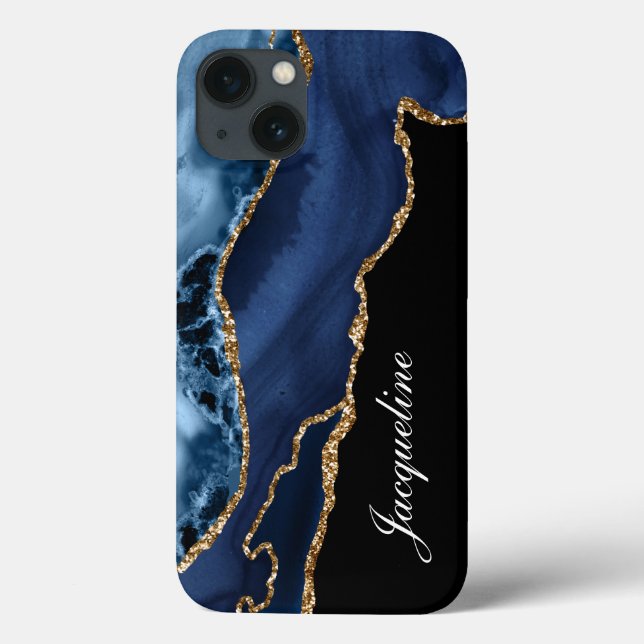 Marinho Blue Agate Modern Watercolor Personalize (Verso)