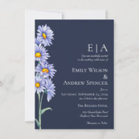 Marinho Blue Aster Flowers Convite De Casamento