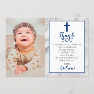 Marinho Blue Boy Marble Baptism Cartões de agrade