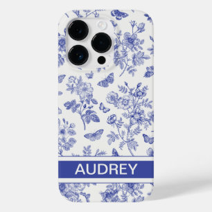 Marinho Blue Butterfly Toile iPhone 14 Pro Case