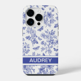 Marinho Blue Butterfly Toile iPhone 14 Pro Case