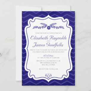 Marinho Blue Chevron Stripes Convites de Casamento