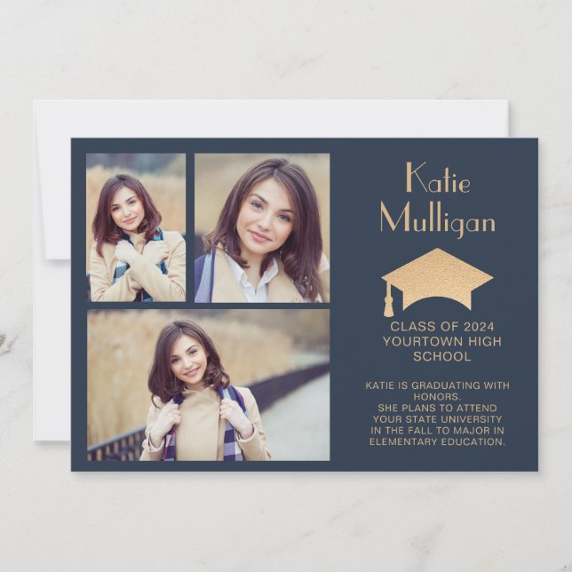 Marinho Blue Dourado Graduation Class of 2024 Phot (Frente)