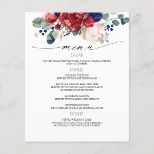 Marinho Blue e Burgundy Red Floral Menu