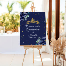 Marinho Blue Floral e Tiara Quinceanera Boas-vinda