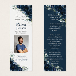 Marinho Blue Floral Foto Funeral Memorial Bookmark