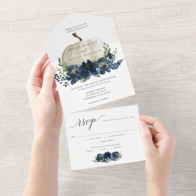 Marinho Blue Floral Pumpkin Casamento (Tearaway)