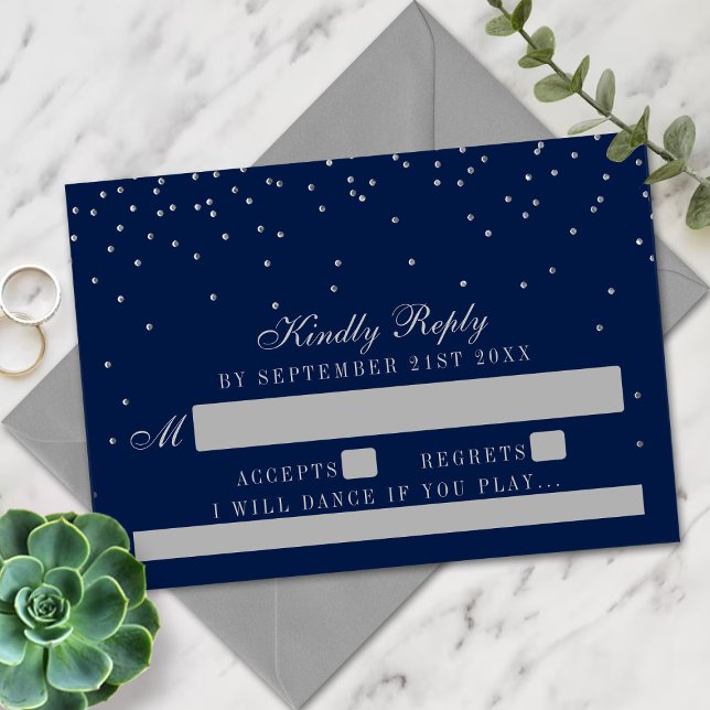 Marinho Blue & Glam Silver Confetti - RSVP de Casa (Criador carregado)