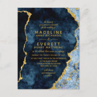 Marinho Blue & Gold Foil Agate Convites para Casam