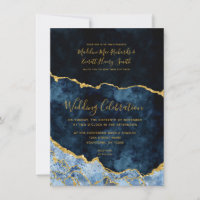 Marinho Blue & Gold Foil Agate Convites para Casam
