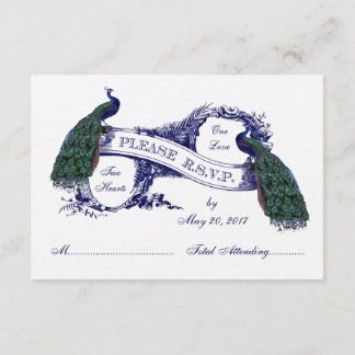 Marinho Blue Peacocks Casamento vintage RSVP