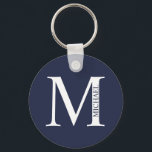 Marinho Blue Personalizado Monograma e Chaveiro de<br><div class="desc">Monograma Personalizado e Dif de Nome apresentam monograma personalizado e nome no estilo de fonte de serif clássico. Perfeito como presentes de dia de os pais para pais, presentes para padrinhos de casamento e para quaisquer ocasiões especiais.</div>