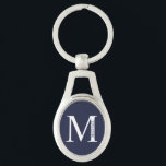 Marinho Blue Personalizado Monograma e Chaveiro de<br><div class="desc">Monograma Personalizado e Dif de Nome apresentam monograma personalizado e nome no estilo de fonte de serif clássico. Perfeito como presentes de dia de os pais para pais,  presentes para padrinhos de casamento e para quaisquer ocasiões especiais.</div>