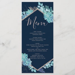 Marinho Blue Succulents & Menu Rosa Dourada Weddin