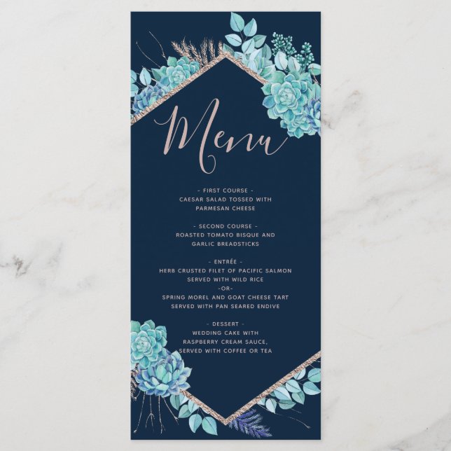 Marinho Blue Succulents & Menu Rosa Dourada Weddin (Frente)