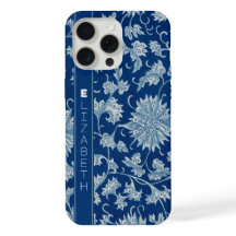 Marinho Blue Vintage Chinês Flor Padrão com Nome