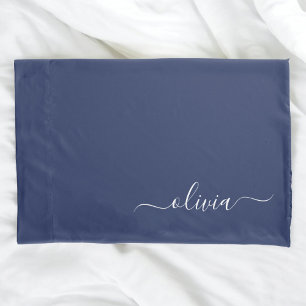 Marinho Blue White Modern Script Girly Monogram No