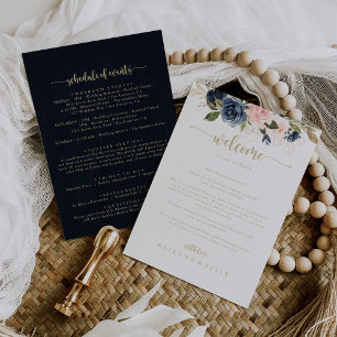 Marinho Blush Floral Dourado Wedte Carta Bem-vinda
