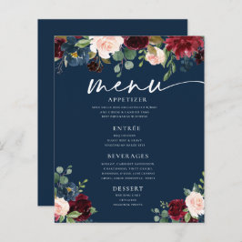 Marinho Burgundy Blush Floral Wedding Menu Plano