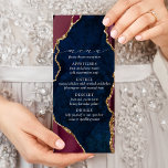 Marinho, Burgundy & Dourado Menu de Casamento Agat<br><div class="desc">Um belo agato olha com sotaques dourados e mármore para vomitar seus hóspedes!</div>