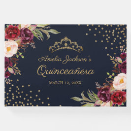 Marinho Burgundy Floral Quinceanera Livro Convidad