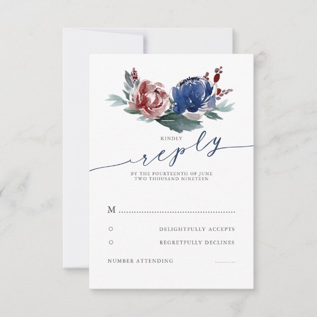 Marinho Burgundy Floral Wedding RSVP (Frente)