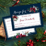 Marinho burgundy noiva floral para ser cartão de r<br><div class="desc">Chic e a noiva clássica são receitas postais com burgundy vermelha e flores brancas de peônia buquês com ramos de abeto sazonais,  bagas vermelhas e folhagem em meio azul-marinho à meia-noite. Ideal para o seu chá de panela floral de inverno/Natal.</div>