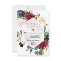 Marinho Chic Burgundy Floral Frame Weding RSVP