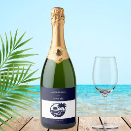 Marinho Chic White Stripes Palm Tree Casamento Cos