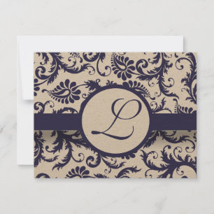 Marinho Damask Swirls Convite Para Casamento