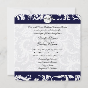 Marinho Damask Swirls Convite Para Casamento