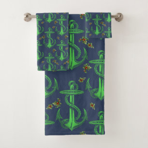 Marinho de Âncora Vintage Conjunto de Toalhas de