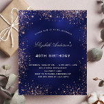 Marinho de aniversário de rosa azul<br><div class="desc">Um convite moderno,  na moda e glamouroso para uma festa de aniversário 40ª (ou qualquer idade). Um fundo azul marinho,  decorado com poeira brilhante rosa dourada. A cor azul é irregular. Personalize e adicione seu nome e detalhes da festa.</div>