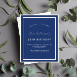 Marinho de aniversário do orçamento convites branc<br><div class="desc">Um moderno,  elegante e convite. Um fundo azul marinho decorado com quadros brancos. Personalize e adicione um nome e detalhes. Texto branco.</div>