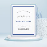 Marinho de aniversário do orçamento convites branc<br><div class="desc">Um moderno,  elegante e convite. Um fundo branco decorado com quadros azuis de marinho. Personalize e adicione um nome e detalhes. Letras pretas e azuis coloridas.</div>