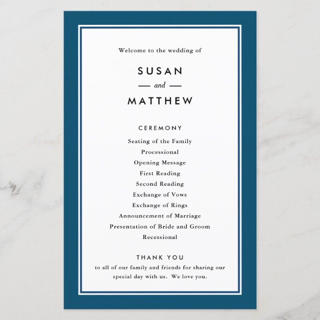 Marinho de borda clássica azul, programa de papel (Frente)